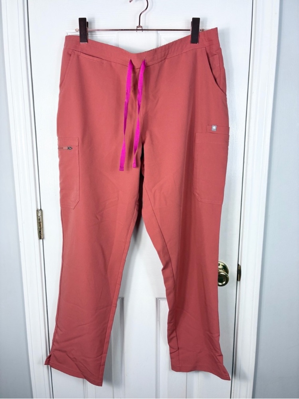 Women's Pink Cargo Scrub Pants with Drawstring